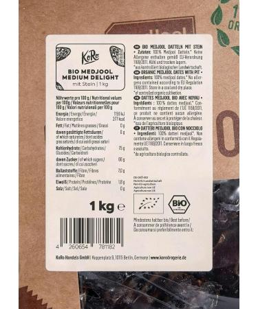 Koro Bio Medjool Dates 1kg - Honey Sweet Caramel Notes Fiber-Rich Delights - International Shipping Available - Buy Online on SooperMarket.com