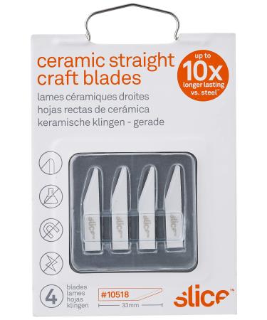 Slice 10518 Ceramic Craft Knife Cutting Blades, Ceramic, Finger Friendly, Rounded Tip, Lasts 11x Longer than Metal 4 Blades Straight Edge - Rounded Tip