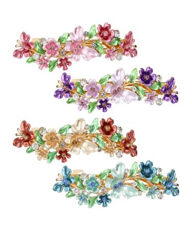 inSowni 4 Pack Luxury Glitter Sparkly Jeweled Gems Crystals Rhinestones Retro Vintage Butterfly Metal French Barrettes Alligator Snap Hair Clips Pins Headpieces Accessories for Women Girls