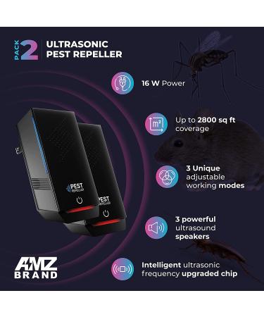 Ultrasonic Pest Repeller 2 Pack - Powerful Rodent Repellent | Wide Frequency Range - 3 Modes | Effective Pest Control for Mice, Rats, Mosquitoes, Cockroaches, Moths, Ants - Buy Online on SooperMarket.com