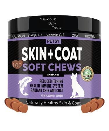 Petsy Skin & Coat supplement for dogs Vitamin C E Zinc Biotin OMEGA 3 Shiny coat Rejuvinate Healthy coat Natural Support itchy skin relief Daily