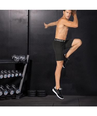 Lixada Men's Elastic Performance Sports Baselayer Shorts - Cool Dry Tights for Active Workouts | Large, A-Black/Grey/White - Buy Online on SooperMarket.com