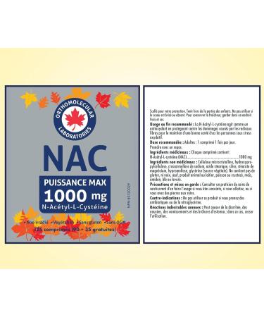 Orthomolecular Laboratories - NAC Supplement N-Acetyl-L-Cysteine 1000mg 125 Tablets Max Potency - Liver Health Lung Health and Respiratory Supplements - N-Acetyl Cysteine NAC Glutathione Supplement - Buy Online on SooperMarket.com