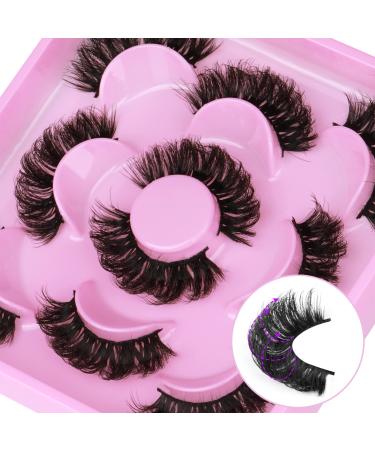 Natural False Eyelashes Fluffy Mink Lashes 3D Wispy D Curl Eye Lashes Russian Strip Thick Full False Eyelashes 5 Pairs 21mm by Focipeysa Eyelashes H1-21mm Fluffy