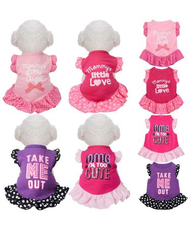 4 Pieces Pet Dress Shirt Cute Dog Sundress Printed Dog Princess Dress Puppy Summer Apparel Clothes Dog Skirt Shirt with Ruffles Dress for Small Dog Cats Puppy (S)