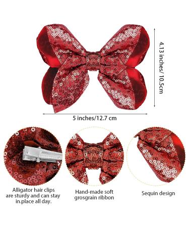 WLLHYF 2 PCS 5Inch Sequin Hair Bows Clips - Large Alligator Hair Barrettes for Girls, Red - Perfect for Birthday Parties and Gifts - Buy Online on SooperMarket.com