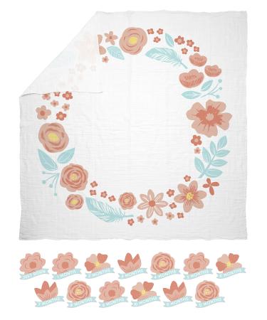 Pearhead Baby Monthly Milestone Blanket and Baby by Month Stickers Set Baby Photo Prop Floral Baby Age Blanket Mother to Be Gift Pink and Mint Muslin Photo Floral Sight as Crezco Girls Floral Milestone Blanket