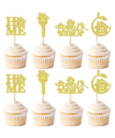 Cyodoos 24 Pcs Sweet Home Cupcake Toppers Glitter Welcome home Cupcake Picks Housewarming Cupcake Toppers New Home Theme Party Cake Decorations Supplies Golden Golden4
