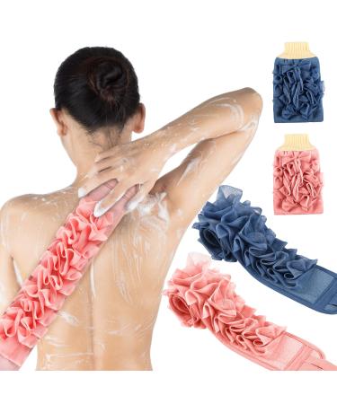 Tudomro 4 Pcs Back Scrubber for Shower and Exfoliating Gloves Set  Includes 2 Pcs Eexfoliating Body Scrubber 2 Pcs Loofah Bath Gloves for Women Men Body Cleaner Back Exfoliator