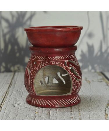 Hand Painted Red Elephant Soapstone Oil Burner Aroma Diffuser | Jali Work Tea Light Holder for Aromatherapy - Buy Online on SooperMarket.com