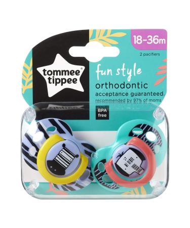 Tommee Tippee Fun Style Pacifiers Symmetrical Design BPA-Free Silicone Binkies 18-36m 2 Count Colors and Designs Vary - Buy Online on SooperMarket.com