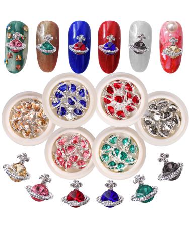 Juome Nail Charms, 60 Pcs Planet Nail Charms 3D Nail Charms with Saturn Shape, Nail Art Decorations Supplies (6 Colors) Planet (silver)