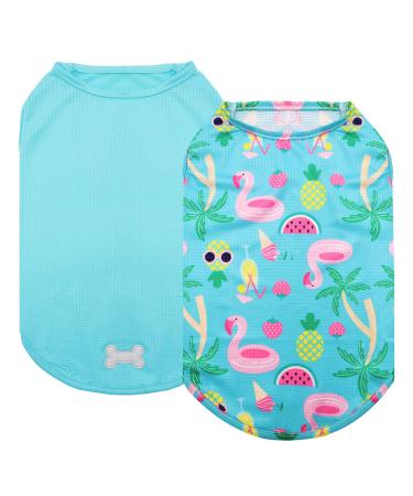 KYEESE 2 Pack Medium Dogs Shirts Breathable Dog T-Shirts Soft Tank Top Sleeveless Vest Dog Tee Shirts Dog Apparel Great for Summer Flamingo Pattern 21" Chest 2Pack (Flamingo+blue)