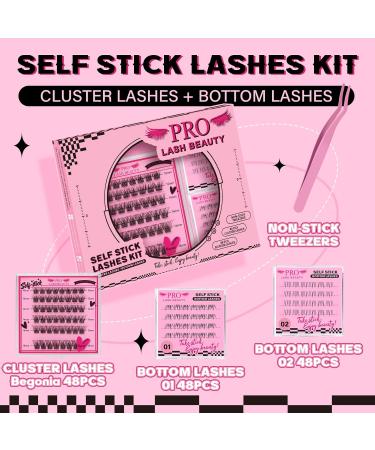 Self Adhesive Eyelashes Kit | 48pcs Lash Clusters + 48pcs Bottom Lashes | Reusable No Glue Natural Look | Easy to Use | Begonia D-10-18mix - Buy Online on SooperMarket.com