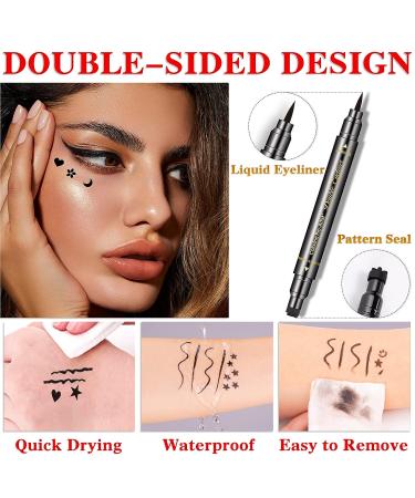 QIUFSSE 6pcs Double-headed Liquid Eyeliner Stamp Set for Women - Waterproof, Smudgeproof, Long Lasting - Love Flowers Moon Stars Smiley Triangles - Buy Online on SooperMarket.com