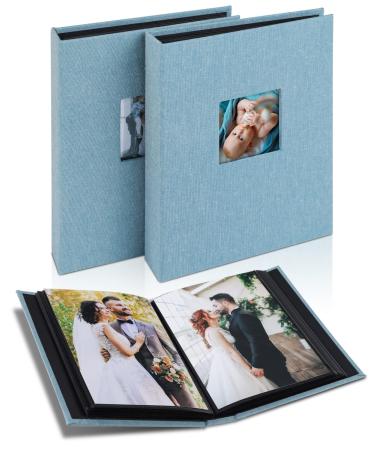 Small mini photo album base album 13x18 size 56 photos memory album with linen cover photo book black pages perfect for baby wedding & family photos (13x18/2 cyan-blue) 13x18/2 packs cyan-blue