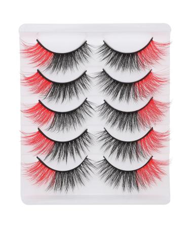 KALLORY 5 Pairs Colored Lashes Natural Look Wispy Eyelashes 3D Colored Lashes Strips with Box for Women Girls (Red)