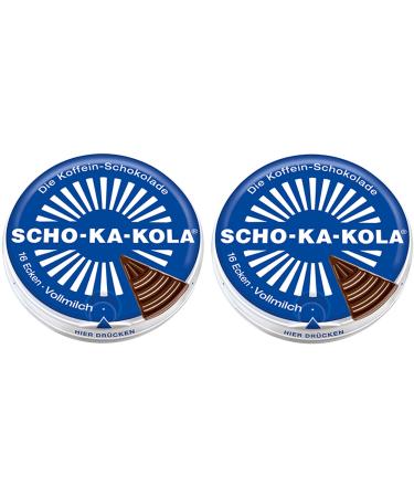 Milk Chocolate SCHO-KA-KOLA with Natural Caffeine from Cocoa Cola-Nut-Powder and Coffee 2 tins x 100 g / Germany