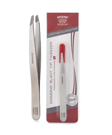 Regine Switzerland Diamond Tip Slant Tweezer  Stainless Steel Precision Tweezers for Eyebrow & Hair Removal