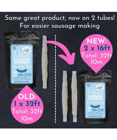 32ft Natural Sheep Casings for Sausage Making 24-26mm - Ideal Hot Dog, Merguez, Chorizo, Breakfast Sausage Casing from New Zealand - Edible A Grade Halal - Pre-Tubed - Makes 7lb Sausages - Buy Online on SooperMarket.com