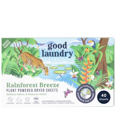 Rainforest Breeze Scented Dryer Sheets Reduce Static Infused with Essential Oils No Harsh Chemicals Biodegradable Hypoallergenic No Plastic - Based in the USA DRYER SHEETS RAINFOREST BREEZE