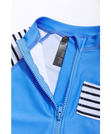 BONVERANO Baby Boys Swimsuit | Short-Sleeve Zipper One Piece with UPF 50+ Sun Protection | 9-12 Months Blue Pocket - Buy Online on SooperMarket.com