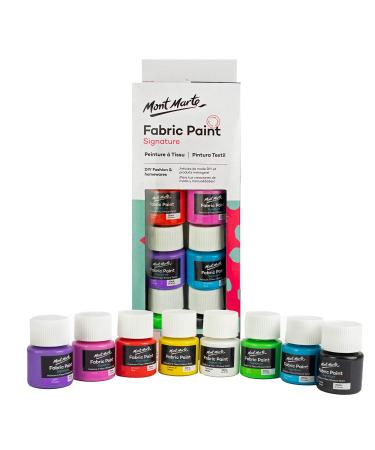 Mont Marte Permanent Fabric Paint Set 8 x 20ml Vivid Colours for Textile Fabric T-Shirt Canvas Wood Ceramic Glass Multi 0.7 Fl Oz (Pack of 8)