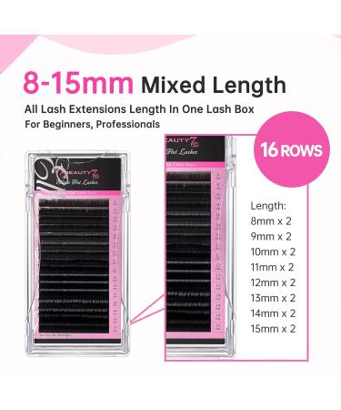 Beauty7 Flat Lash Extensions - C Curl 0.20 Mix Length 8-15mm | Individual Volume Lashes - 16 Rows Split Tips - Buy Online on SooperMarket.com