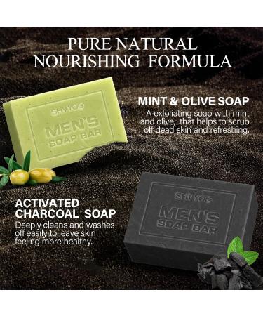 4-Piece Natural Men's Soap Set | Handmade Deep Cleaning & Moisturizing - Sandalwood Amber Mint Charcoal Turmeric - Buy Online on SooperMarket.com