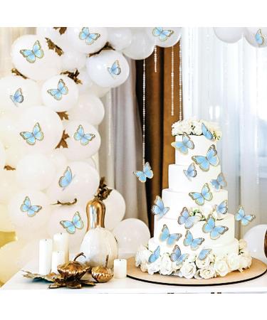 Blumomon 30-Piece 3D Butterfly Cake Topper Decorations | Blue & Gold Rim Cupcake Picks for Weddings Baby Showers & Birthday Parties - Buy Online on SooperMarket.com