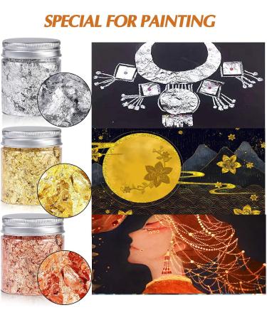 YULIKTOR Gold Foil Flakes for Resin - 15g Metallic Leaf for Nails, Painting, Crafts, Slime & Jewelry Making - 3 Bottles Imitation Gold/Silver/Copper Colors - Buy Online on SooperMarket.com