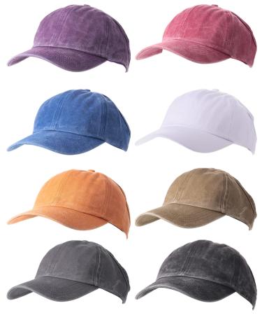 8 Pieces Backless Ponytail Caps Baseball Caps Ponytail Top Hats for Women High Messy Bun Baseball Hats Adjustable Sun Visor Caps Curl Cap Natural Curly Hair Afro Puff Ponytail Cap
