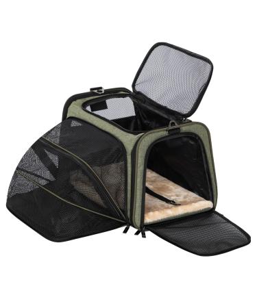 Petsfit Expandable Cat Carrier Dog Carrier,Airline Approved Soft-Sided Portable Pet Travel Washable Carrier for Kittens,Puppies M:17"x11"x11" Green