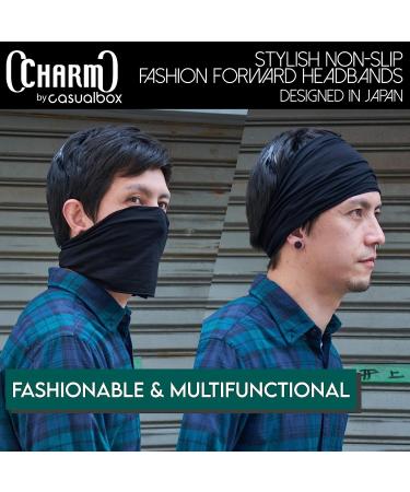 CHARM Japanese Headband 2-Pack - Men's Head Wraps Elastic Bandana for Workout, Women Hair - Black & Dark Gray - Buy Online on SooperMarket.com
