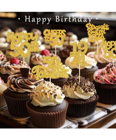 FoldTier 100 Pcs Happy 50th Birthday Cupcake Toppers Glitter Fifty 1974 Cupcake Picks Cheers to 50 Years Fabulous Cake Decorations for 50th Birthday Wedding Anniversary Party Supplies(Gold) - Buy Online on SooperMarket.com