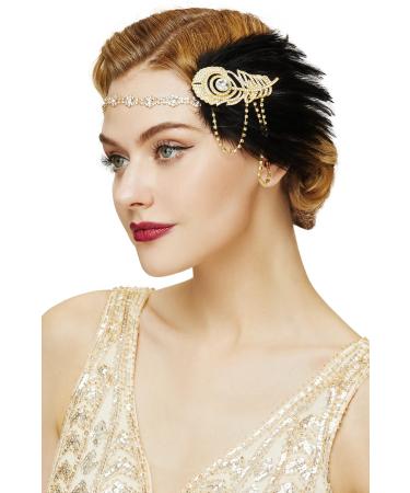 BABEYOND 1920s Flapper Gatsby Headband 20s Crystal Costume for Women (Gold)