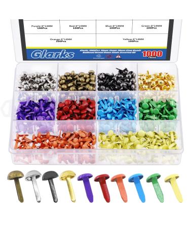 Glarks 1000Pcs 10 Colors Paper Fasteners Brads Metal Mini Brads Assortment Kit 400Pcs 8x15mm Mushroom Head Brads and 600Pcs 8x14mm Round Head Brads for School Classroom Scrapbooking Paper Crafts