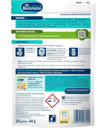 Dr. Beckmann Citrus Sensation WC Cleaning Sheets | 20 Sheets | Effective Toilet Cleaning | International Shipping - Buy Online on SooperMarket.com