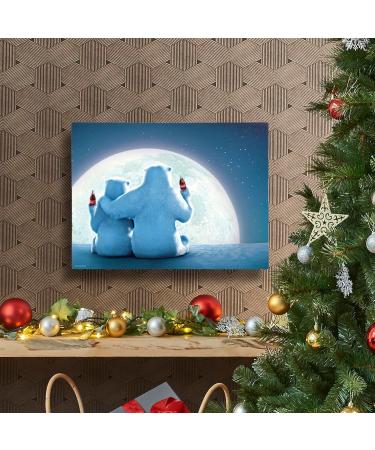 Mark Feldstein & Associates Coca Cola Advertising Polar Bears with Moon Pre Lit LED and Fiber Optic Canvas Holiday Artwork 16 x 12 - Buy Online on SooperMarket.com