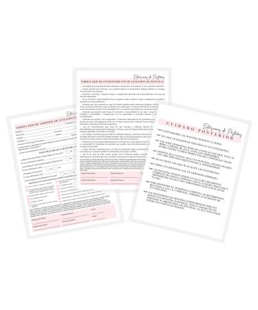 SPANISH Lash Extensions Intake Consent and Aftercare Form | 75 Pack | 8.5x11 inch Paper Size Form | Eyelash Extension Supplies | En espa ol | White & Pink Design