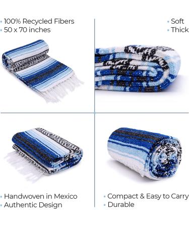 Craft & Kin Handcrafted Mexican Serape Blanket - 50x70 inches | Authentic Yoga, Falsa, Outdoor, Beach Blanket in Maya Blue - Buy Online on SooperMarket.com