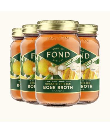 FOND Certified Organic Chicken Bone Broth (Spring Clean Organic Chicken Bone Broth) - 4 Pack Spring Clean 14 Fl Oz (Pack of 4)