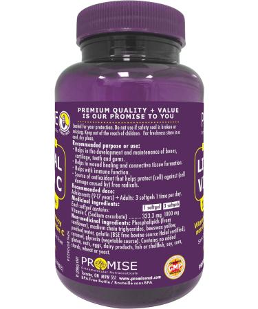 Promise Liposomal Vitamin C 1000 mg - 90 Soft Gels - Superior Immunity Support & Collagen Production - Enhances Skin Muscle & Joint Health - Canadian-Made for Antioxidant Protection & Radicals Defense - Buy Online on SooperMarket.com