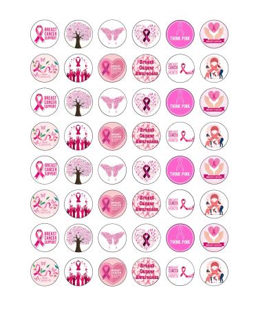 48 Breast Cancer Awareness Charity Fundraising Edible Wafer Paper Round Cake Toppers Decorations
