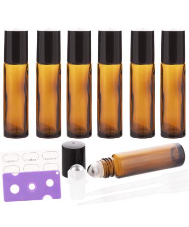 6Pcs 10ml Essential Oil Roller Bottles with Stainless Steel Roller Balls 10ml Amber Glass Roll on Bottles for Essential Oils 1 Extra Roller Ball 6 Labels 1 Openers 2 Droppers Included Brown 10-6pcs