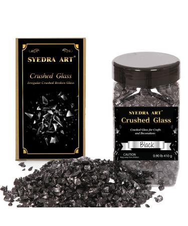 Syedra Crushed Glass for Crafts,Glitter Crushed High Luster Chips, Broken Glass Pieces, 3-6mm, 410G (Black)