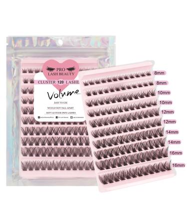 PRO Lash Clusters 120 Pcs Individual Cluster Lashes DIY Lash Extension 8-16mm Eyelash Clusters Volume Wispy Lashes Super Thin Band Reusable Soft & Comfortable(Volume D-8-16mix) 8-16 mix Volume(120 PCS)