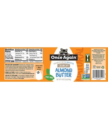 Once Again Natural Crunchy Almond Butter - Salt Free & Unsweetened - 16 oz Jar - Buy Online on SooperMarket.com