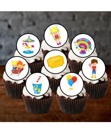 24 Fun Fair Carnival Theme Edible Cupcake Toppers - Stand Up Disc Wafer Cake Decorations - Buy Online on SooperMarket.com