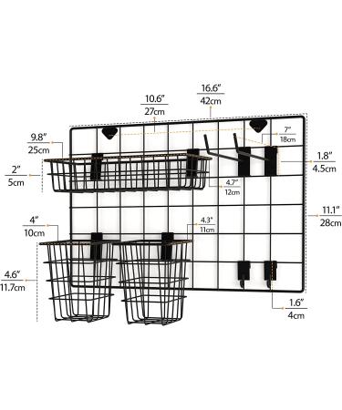 Wall35 Pluto Pet Supplies Organizer - Wall Mount Wire Basket with Hooks for Dog Leash and Cat Collars - Black Metal - Buy Online on SooperMarket.com